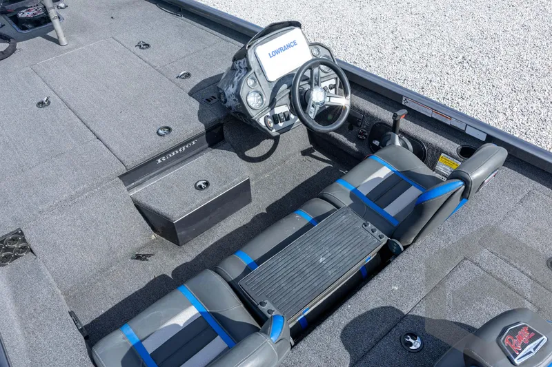 Slide: The Image of 2020 Ranger RT188P boat interior with steering wheel and seating. - 43