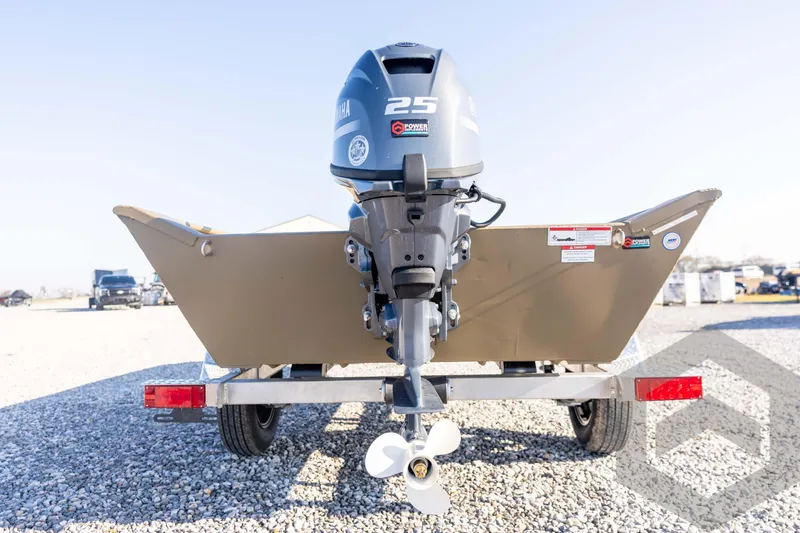 Slide: The Image of 2026 G3 Gator Tough 1548 VBW boat with Yamaha 25HP outboard motor on gravel. - 15