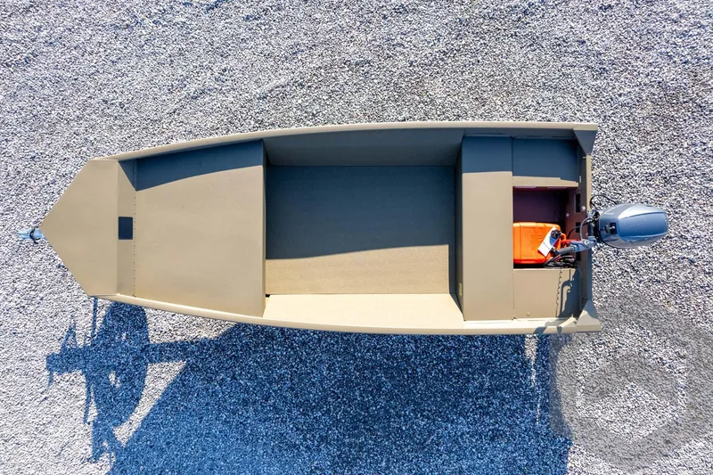 Slide: The Image of Top view of 2026 G3 Gator Tough 1548 VBW boat on gravel surface. - 32