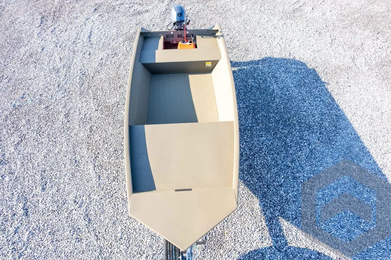 Slide: The Image of 2026 G3 Gator Tough 1548 VBW boat on gravel, top view. - 33