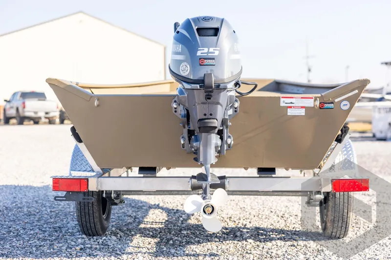 Slide: The Image of 2026 G3 Gator Tough 1548 VBW boat with Yamaha 25 engine on trailer. - 6