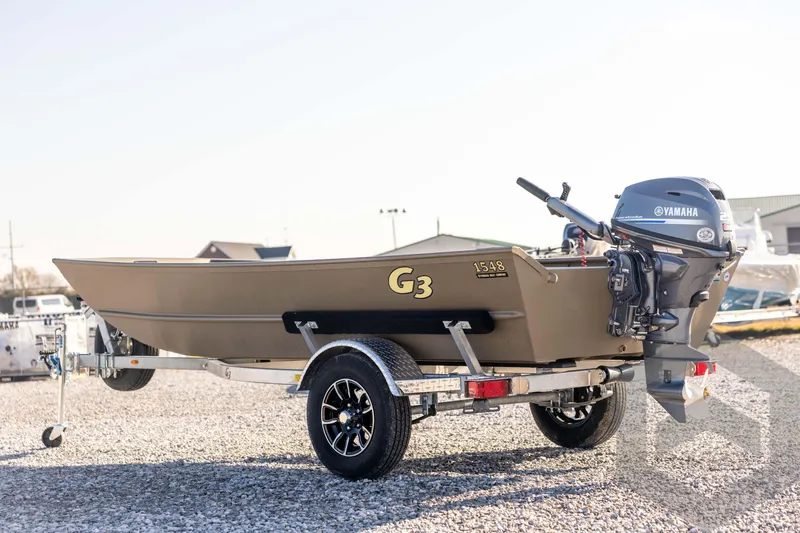 Slide: The Image of 2026 G3 Gator Tough 1548 VBW boat on trailer with Yamaha outboard motor. - 7