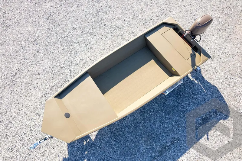 Slide: The Image of 2026 G3 Gator Tough 1652 VBW boat on gravel, top view. - 31