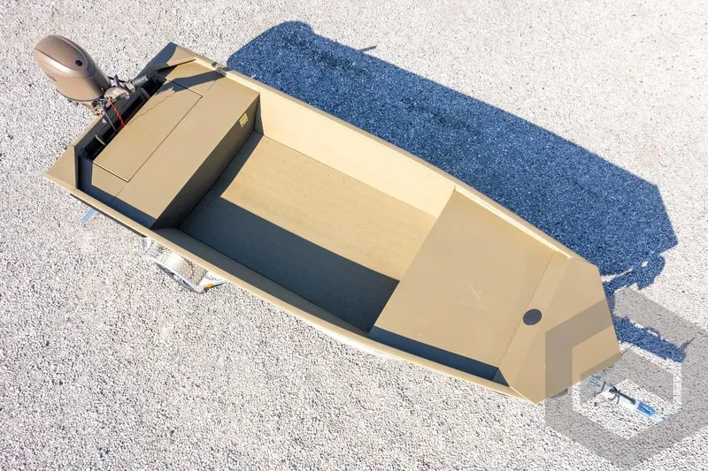 Slide: The Image of 2026 G3 Gator Tough 1652 VBW boat on gravel, top view. - 37