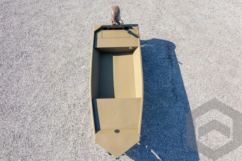 Slide: The Image of 2026 G3 Gator Tough 1652 VBW boat on gravel, top view. - 38