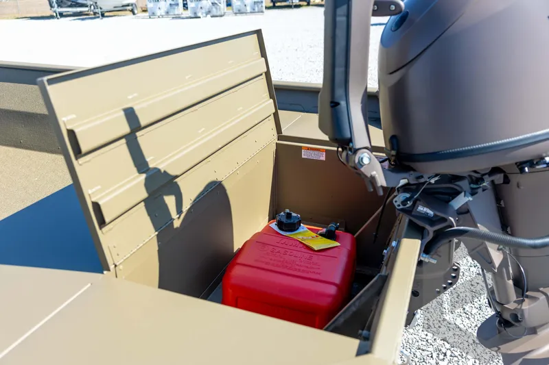 Slide: The Image of 2026 G3 Gator Tough 1860 VBW boat with red fuel tank and motor detail. - 23