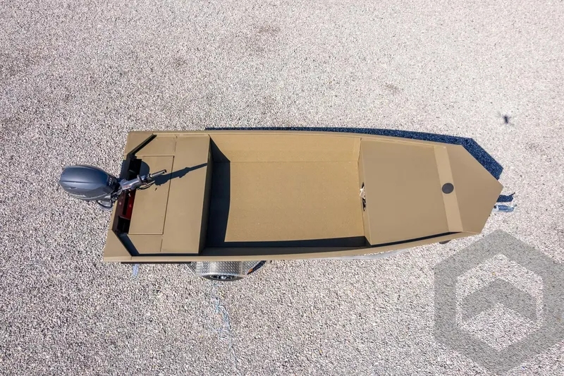 Slide: The Image of Overhead view of 2026 G3 Gator Tough 1652 VBW boat on gravel surface. - 44