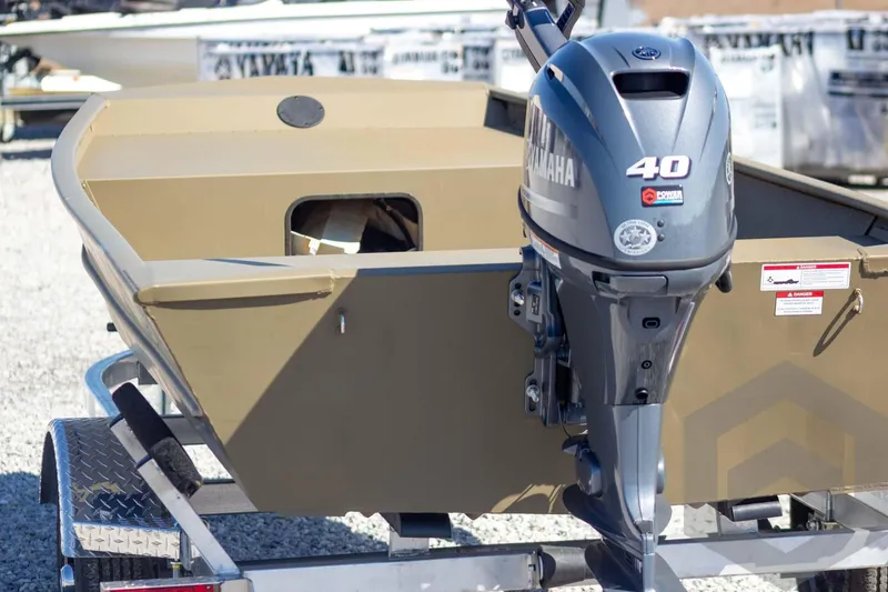 Slide: The Image of 2026 G3 Gator Tough 1652 VBW boat with Yamaha 40 outboard motor on trailer. - 6