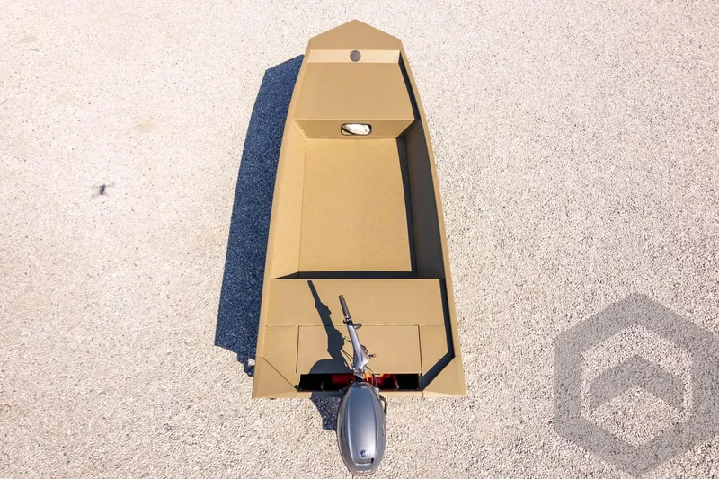 Slide: The Image of 2026 G3 Gator Tough 1652 VBW boat, aerial view on gravel surface. - 34