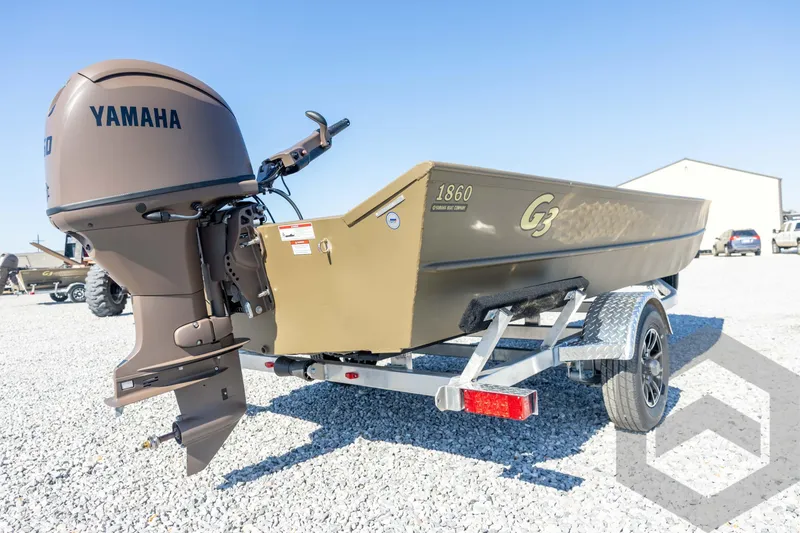 Slide: The Image of 2026 G3 Gator Tough 1860 VBW boat with Yamaha engine on a trailer. - 12