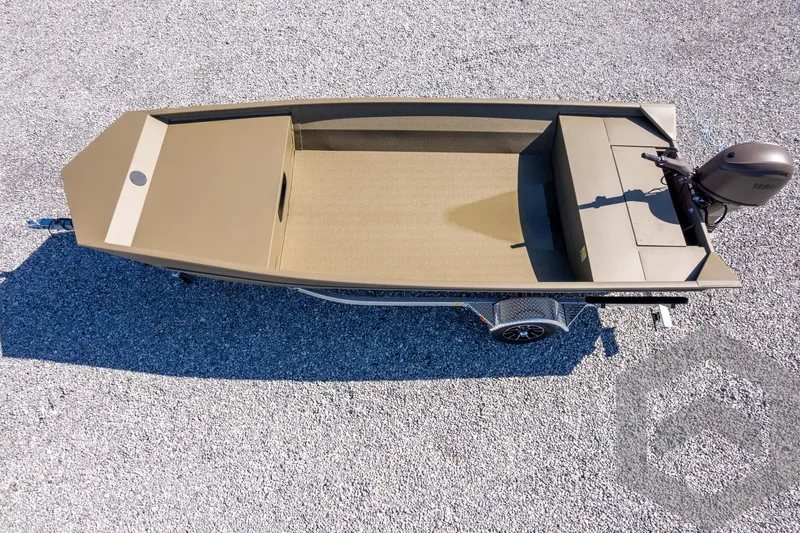 Slide: The Image of 2026 G3 Gator Tough 1860 VBW boat on gravel, top view. - 33