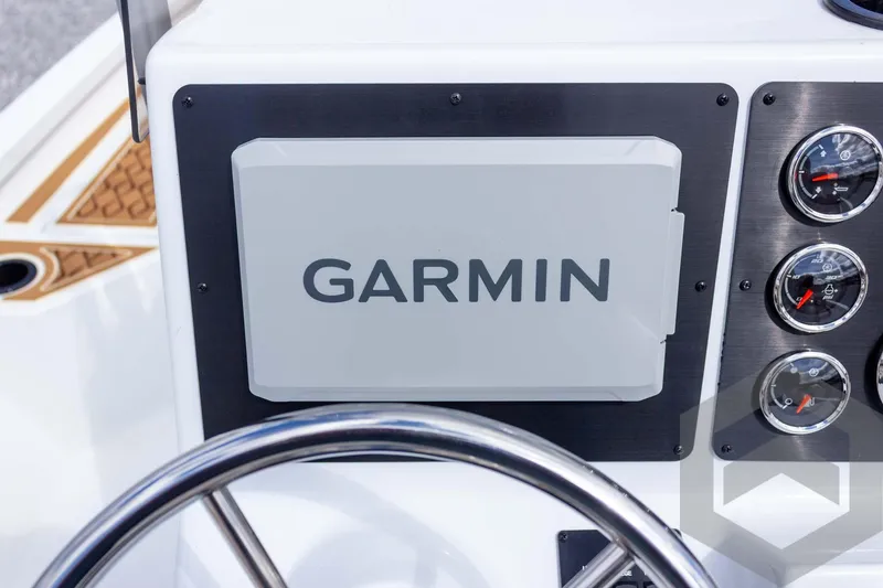 Slide: The Image of Steering console of 2026 G3 Bay 22 GX boat with Garmin navigation system. - 48