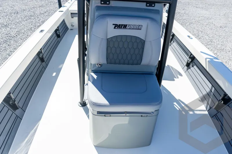 Slide: The Image of 2026 Pathfinder 2500 Hybrid boat seat with logo, featuring sleek design and modern materials. - 48