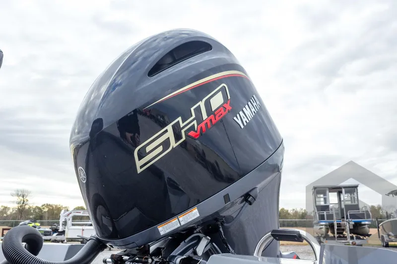 Slide: The Image of 2026 Vexus AVX 1980 with Yamaha SHO VMAX outboard motor, cloudy sky background. - 30