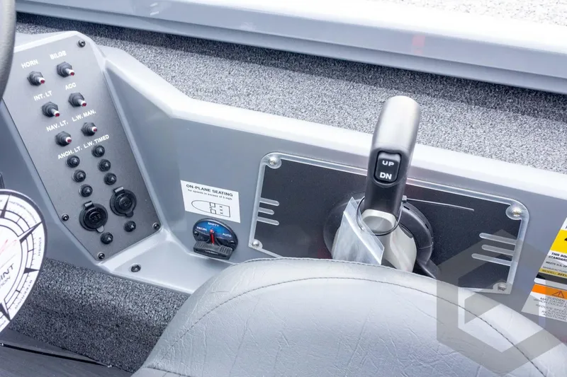 Slide: The Image of Control panel of 2026 Vexus AVX 1980 boat with switches and throttle lever. - 58