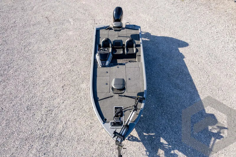 Slide: The Image of 2026 Vexus AVX 1980 boat on gravel, top view showcasing deck layout and seating. - 79