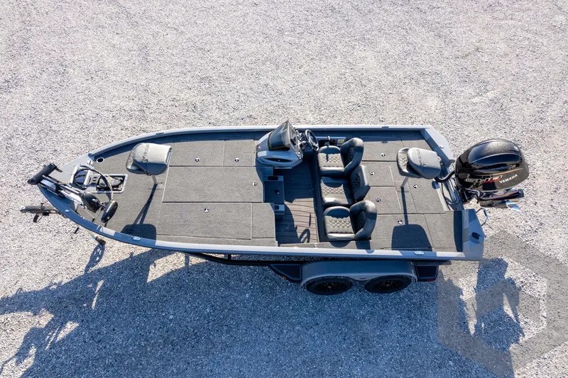 Slide: The Image of 2026 Vexus AVX 1980 fishing boat, aerial view, dual seats, Yamaha motor, gravel background. - 85