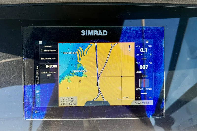 Slide: The Image of Simrad navigation display on 2023 Sea Ray SPX 210 Outboard, showing Terra Ceia Bay map. - 19
