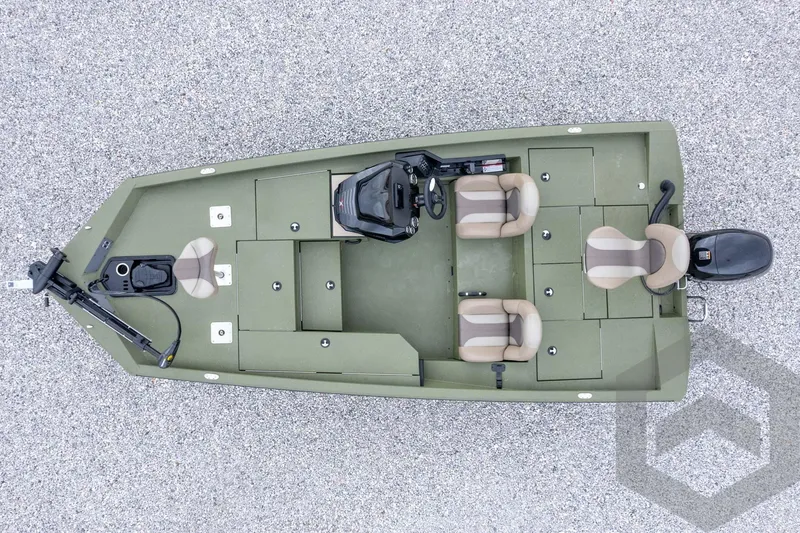Slide: The Image of Overhead view of 2026 Vexus Defender 181 boat with seating and motor. - 50