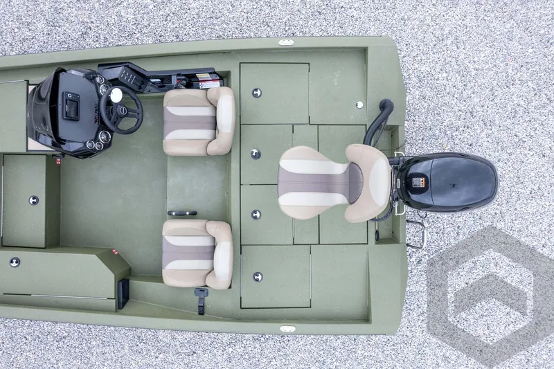 Slide: The Image of 2026 Vexus Defender 181 boat interior with seating and control console, top view. - 52