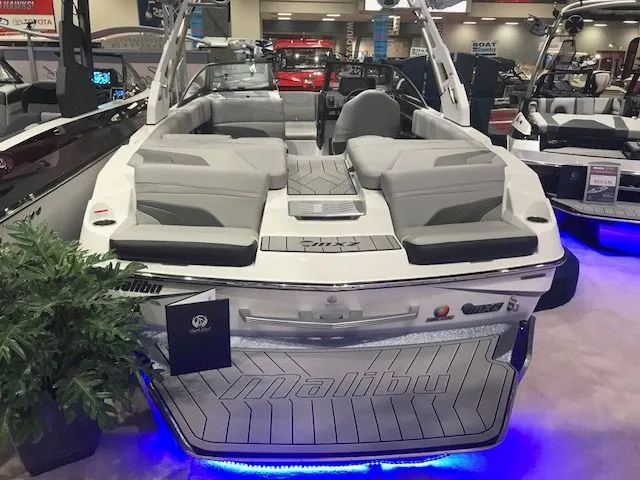 Slide: The Image of Interior of a 2018 Malibu Wakesetter 22 MXZ with gray seating. - 3