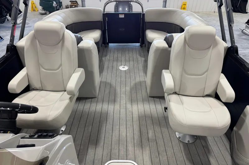 Slide: The Image of Interior of 2023 Sylvan X-3 boat with luxurious seating and modern design. - 10