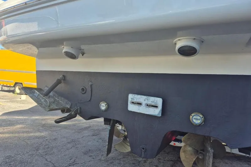 Slide: The Image of Rear view of 2007 Sea Ray Sundancer 310 boat, showing propellers and exhaust outlets. - 30