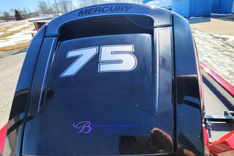 Slide: The Image of 2019 Tracker Pro Team 175 TXW with Mercury 75 engine, outdoor setting. - 10