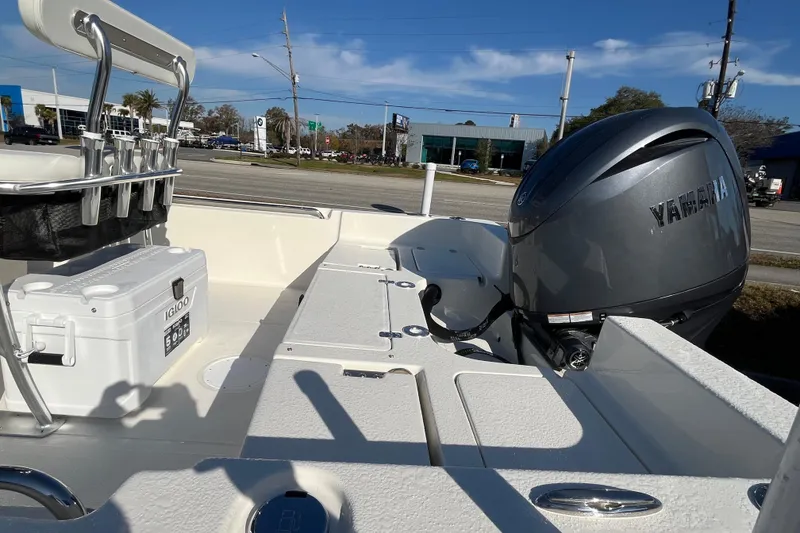 Slide: The Image of 2026 Bulls Bay 2200 boat with Yamaha engine and Igloo cooler on deck. - 10
