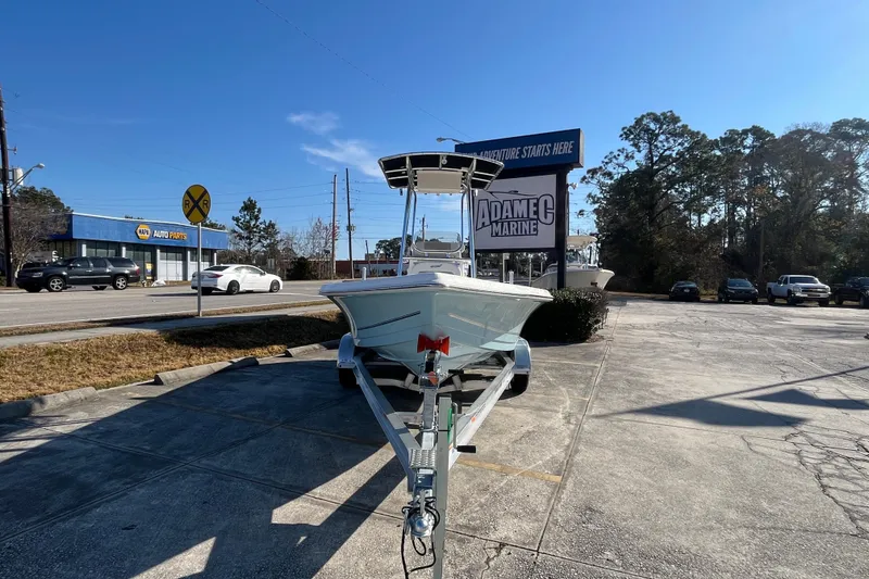 Slide: The Image of 2026 Bulls Bay 2200 boat on trailer at Adamec Marine dealership. - 2