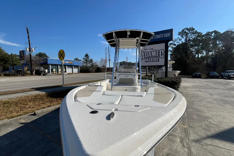 Slide: The Image of 2026 Bulls Bay 2200 boat displayed at Adamec Marine dealership. - 3