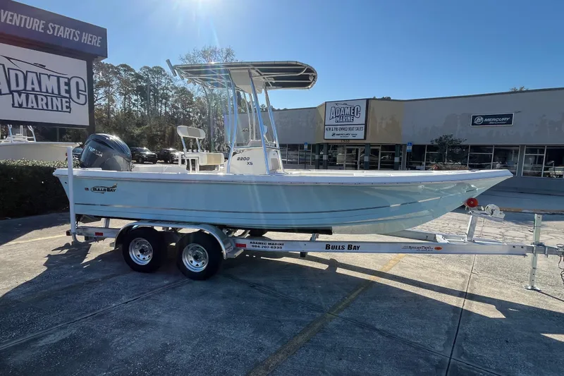 Slide: The Image of 2026 Bulls Bay 2200 boat on trailer at Adamec Marine dealership. - 5