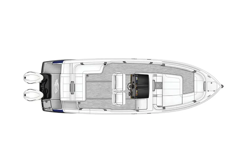 Slide: The Image of Aerial view of 2022 Chaparral 300 OSX boat on clear blue water. - 1