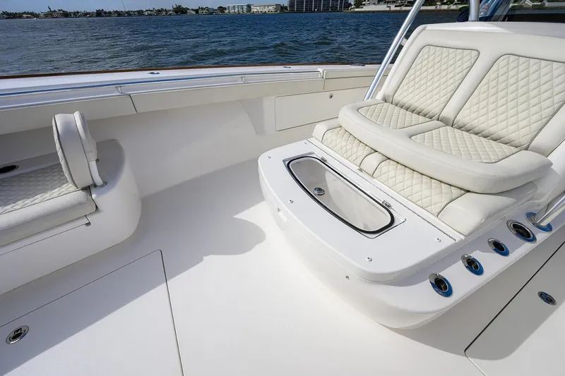 Slide: The Image of 2021 Valhalla Boatworks V-41 interior with luxurious seating and ocean view. - 24