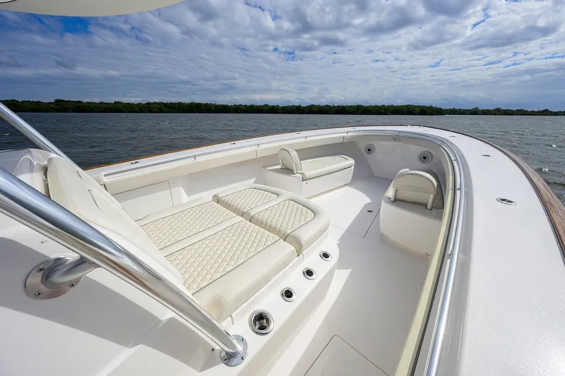 Slide: The Image of 2021 Valhalla Boatworks V-41 with luxurious seating on open water. - 27