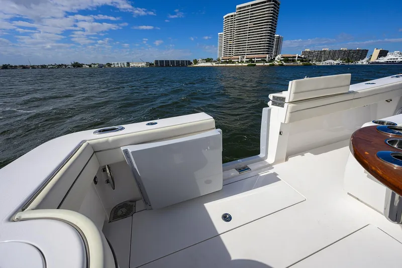 Slide: The Image of 2021 Valhalla Boatworks V-41 on water, cityscape background, sunny day. - 42