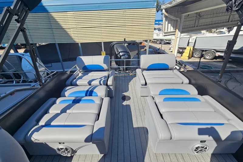 Slide: The Image of 2026 Bentley Pontoons LEGACY 243 QUAD SWINGBACK with luxurious seating and modern design. - 16