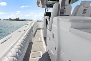 Slide: The Image of 2023 HCB 39 Speciale luxury boat interior with sleek design and ocean view. - 20