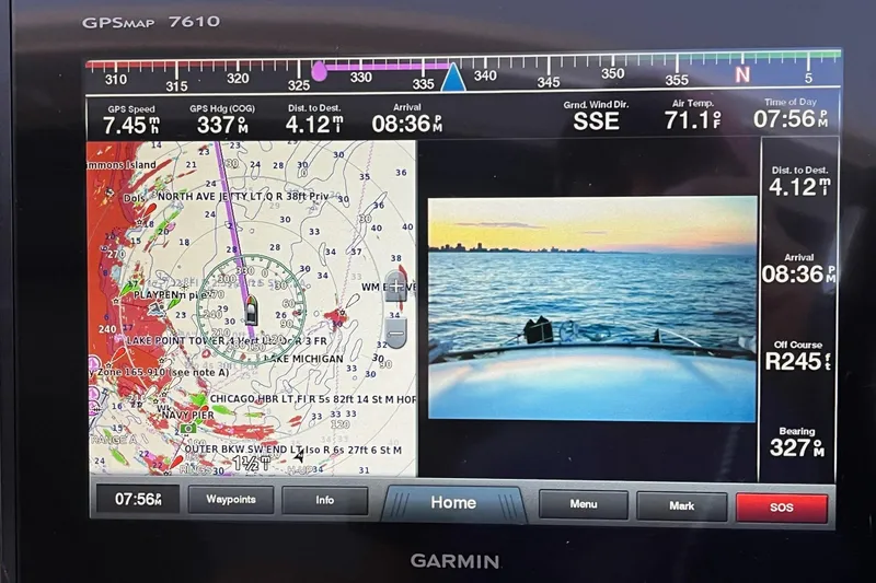 Slide: The Image of Garmin GPS display on 2014 Regal 35 Sport Coupe, showing navigation and sea view. - 39