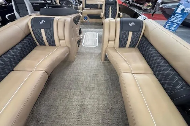 Slide: The Image of Luxurious interior of 2026 Barletta Lusso 25UC pontoon boat with plush seating. - 4