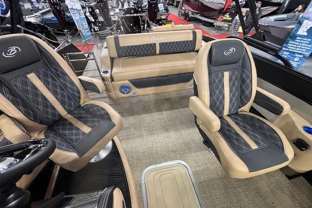Slide: The Image of Luxurious interior of 2026 Barletta Lusso 25UC pontoon boat with stylish seating. - 8