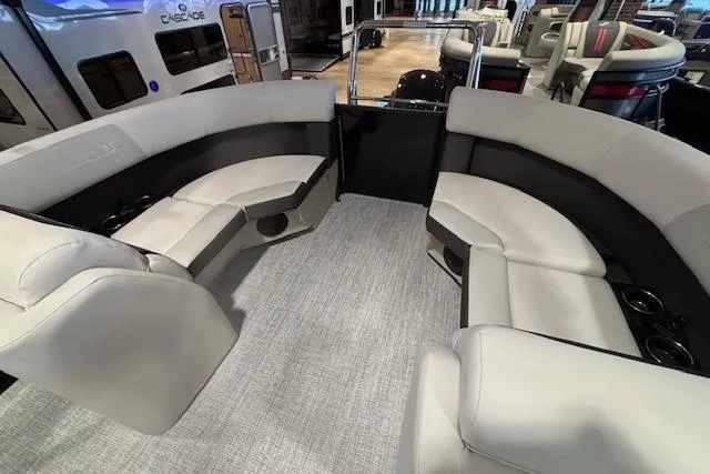 Slide: The Image of 2026 Harris Cruiser 230 interior with spacious seating and modern design. - 17