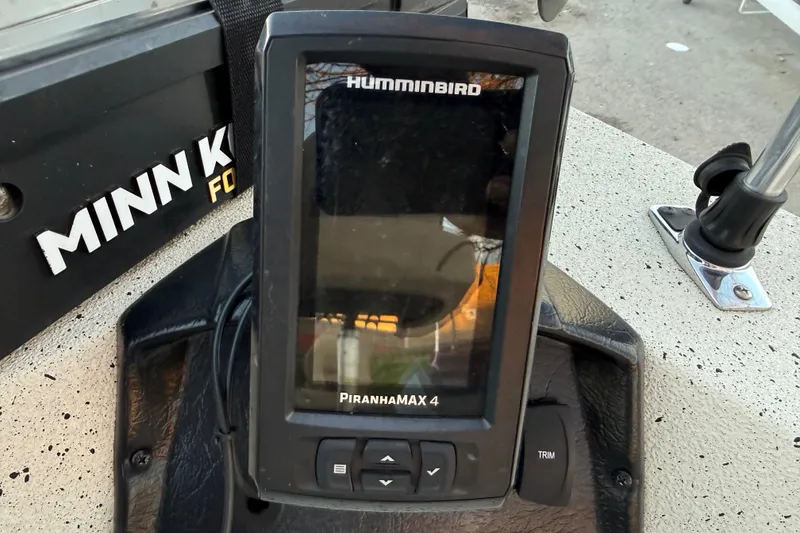 Slide: The Image of Humminbird PiranhaMAX 4 fish finder on 2021 Xpress X18PFC boat dashboard. - 56
