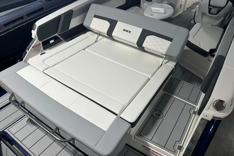 Slide: The Image of Interior of Chaparral SSX 8 boat, luxurious seating, model year 2026. - 10