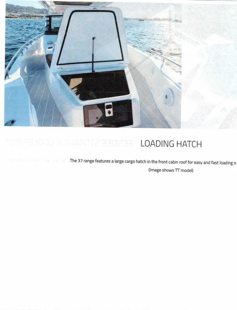 Slide: The Image of 2019 Axopar 37 SUN TOP with large deck loading hatch. - 15