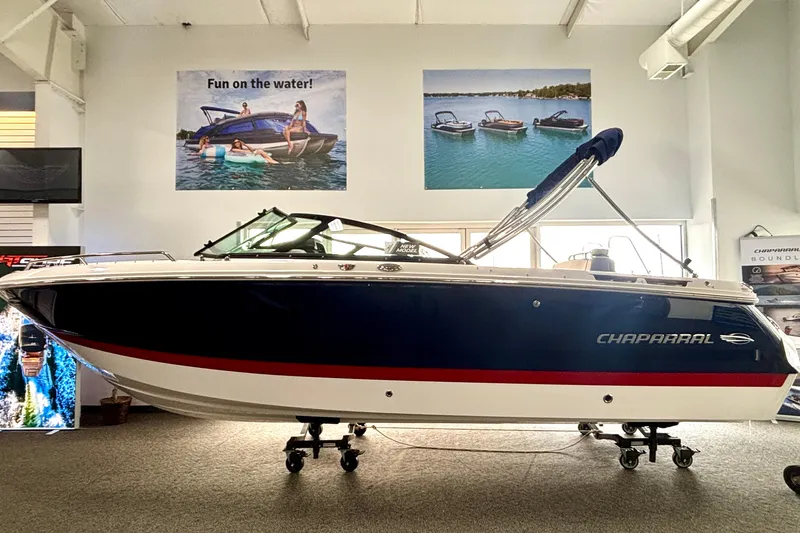 Slide: The Image of Chaparral SSX 4 2026 boat in showroom. - 3
