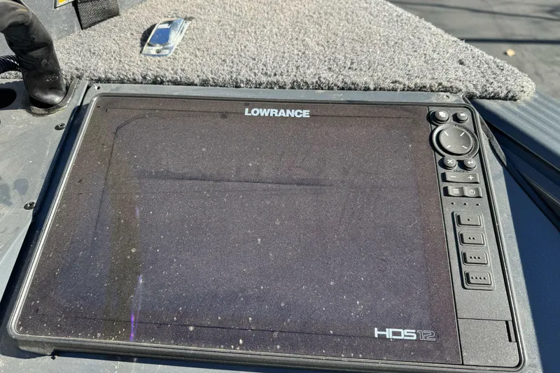 Slide: The Image of Lowrance HDS12 fishfinder on 2018 Lund 1875 Pro-V Bass boat dashboard. - 12