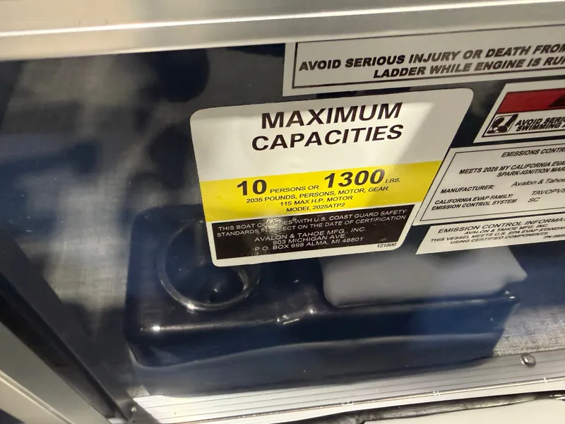 Slide: The Image of Capacity label for Tahoe Sport 2180 Quad Lounge, 2026 model. - 16