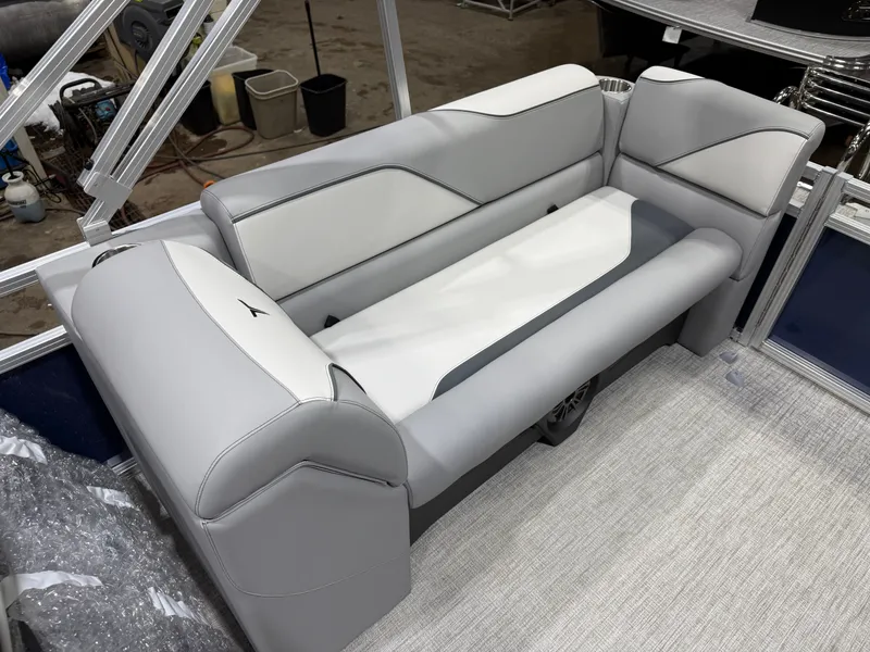 Slide: The Image of 2026 Tahoe Sport 2180 Quad Lounge seating area, gray upholstery. - 18