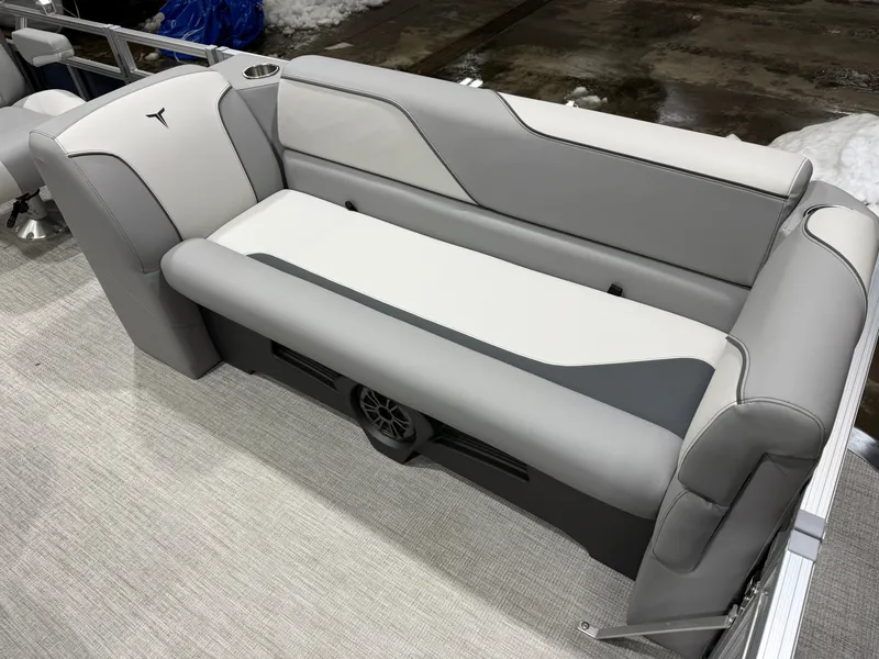 Slide: The Image of Luxurious gray seating in Tahoe Sport 2180 Quad Lounge boat. - 9